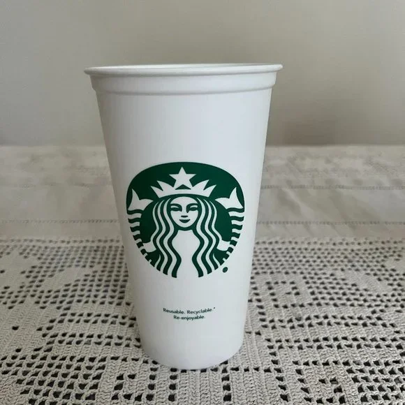 Starbucks | Kitchen | Starbucks 6 Oz Grande Plastic Coffee Tumbler Mug  White Green | Poshmark
